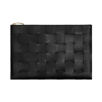 Bottega Veneta Lambskin Clutch Large Size Women's Black