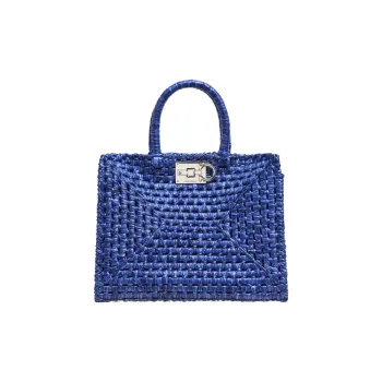 FERRAGAMO Studio Fabric Straw Bag Handbag Women's Blue