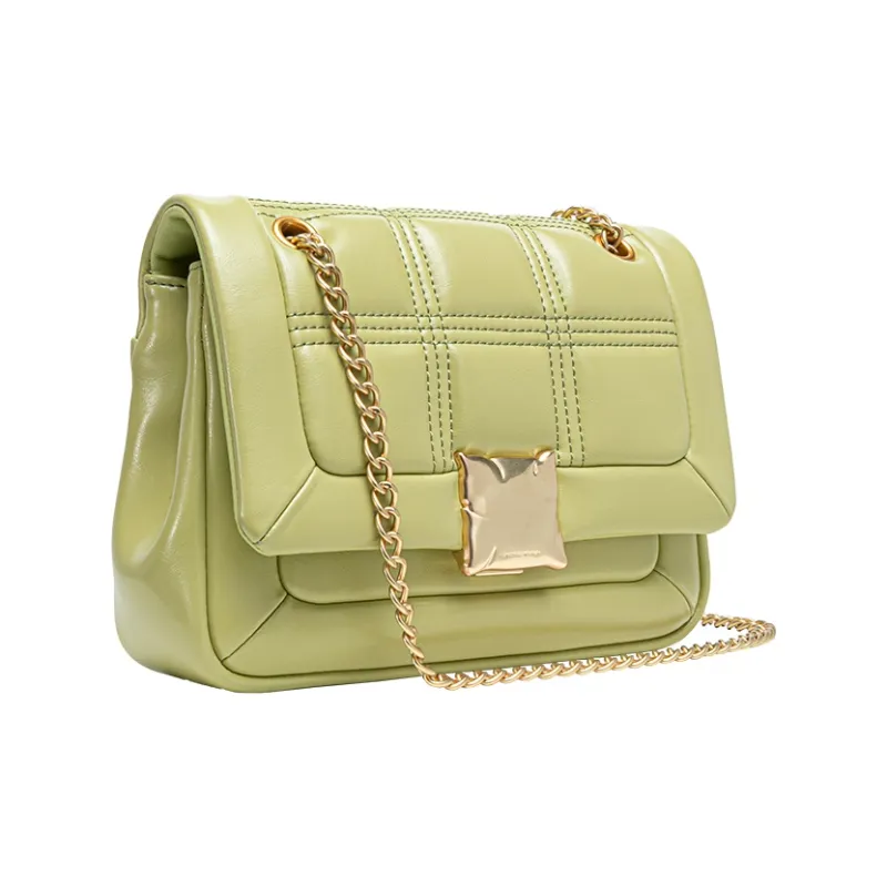 VANESSA HOGAN Vh Classic Series Chocolate Cow Leather Shoulder Bag, Small Square Bag Medium Size Women's Green-1