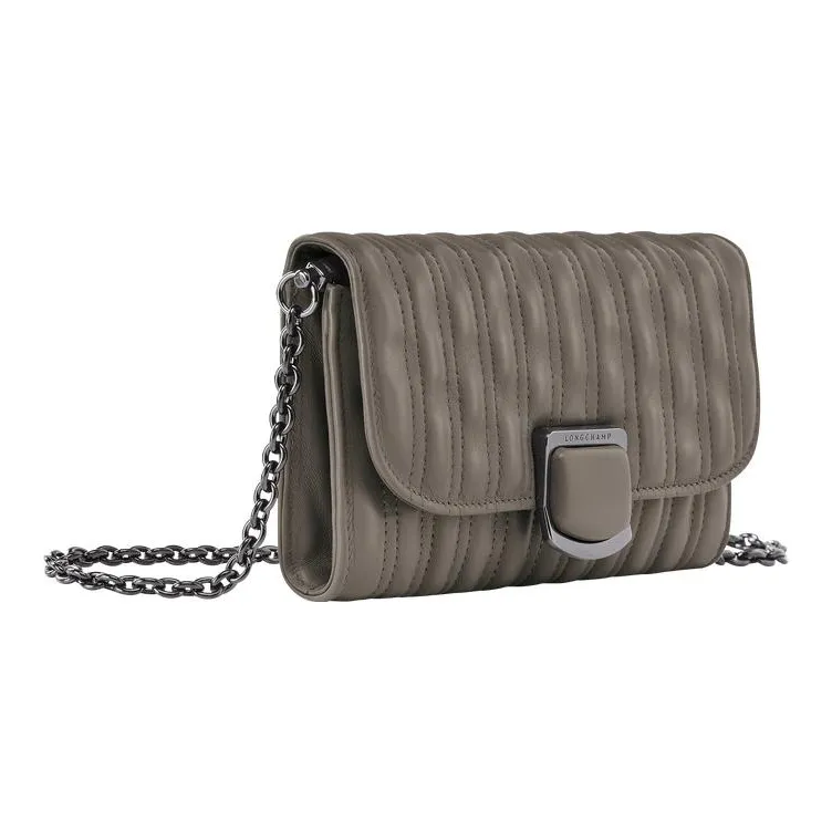 LONGCHAMP Brioche Lambskin Crossbody Bag Shoulder Bag Wallets Women's Gray-2