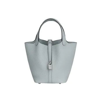 HERMES Picotin Lock Clemence Bullock Leather Basket Bag Handbag Bucket Bag 18 Women's 08 Pale Blue Holy Grail Blue