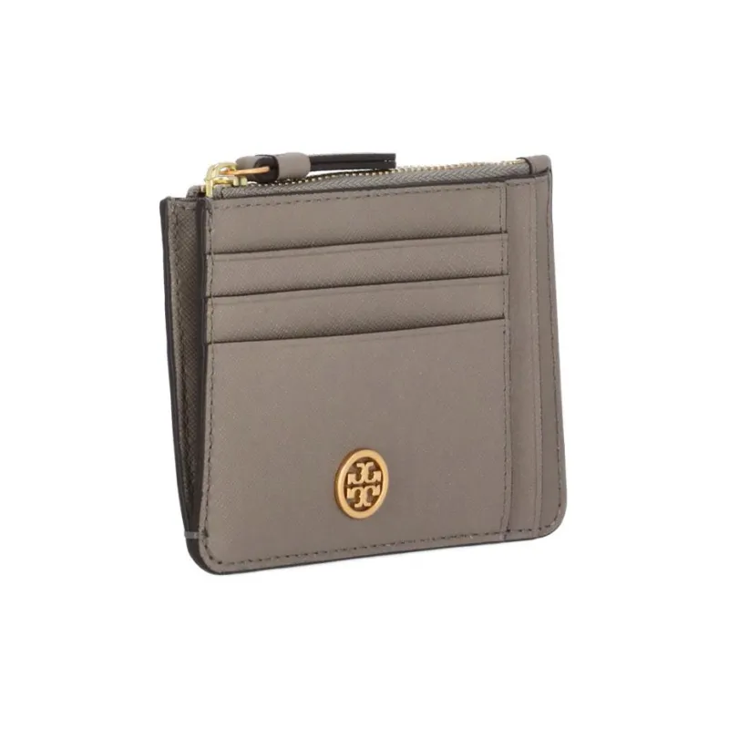 TORY BURCH Robinson Cow Leather Card Holder Women's Gray-1