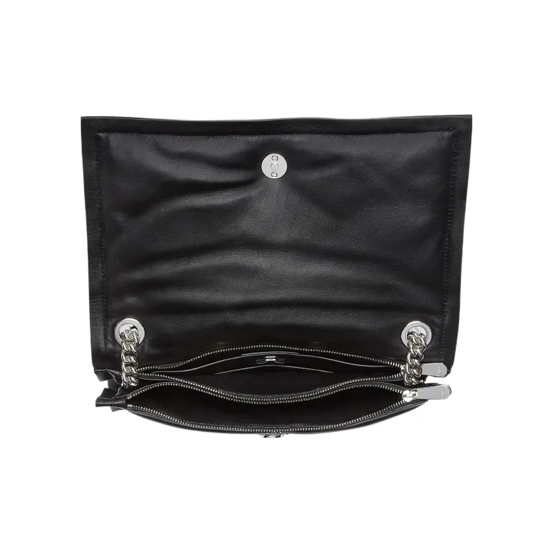 FERRAGAMO Viva Fabric With Sheepskin Patchwork Hobo Bag Portable Crossbody Bag Shoulder Bag Women's Black-3