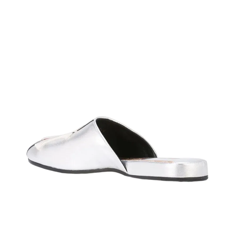 GUCCI Ny Yankee Slippers Silver Leather Women's-4