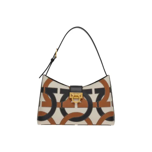 FERRAGAMO Trifolio Calfskin Swing Bag Shoulder Bag Handbag Women's White/Black/Brown