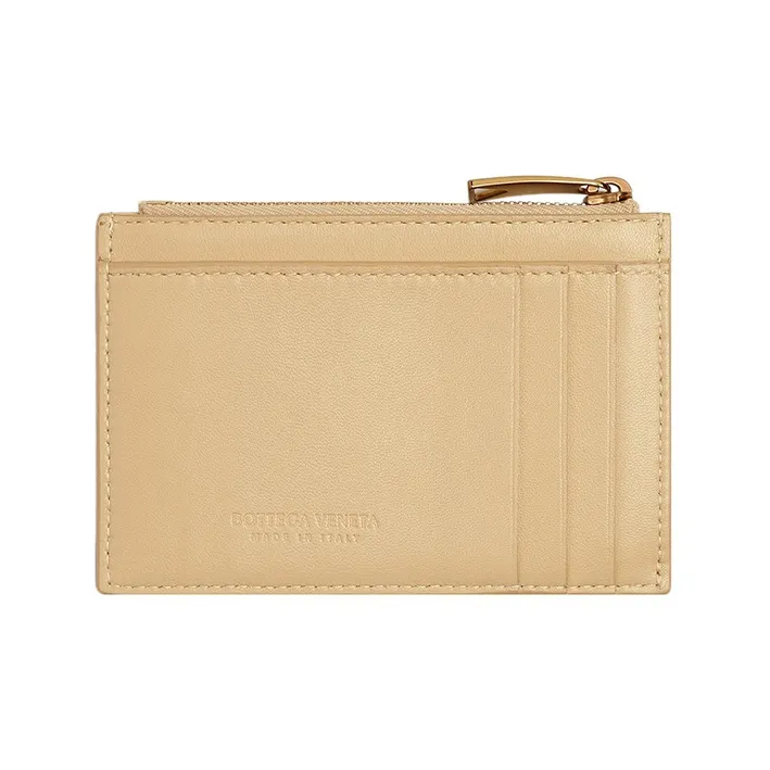 Bottega Veneta Sheepskin Cow Leather Patchwork Wallets Card Holders Women's Beige-1
