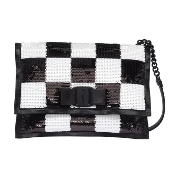 FERRAGAMO Viva Fabric Crossbody Bag, Shoulder Bag Women's Black/White