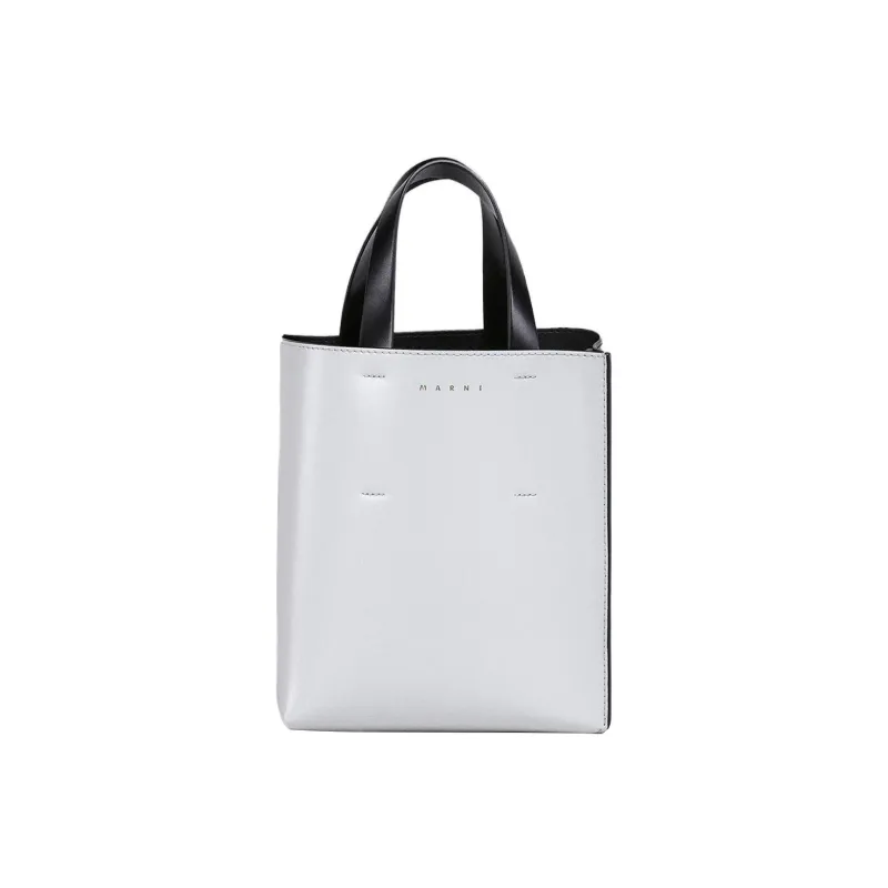 MARNI Calfskin Tote Bag, Shopping Bag, Crossbody Bag, Handbag Mini Women's White/Black-0