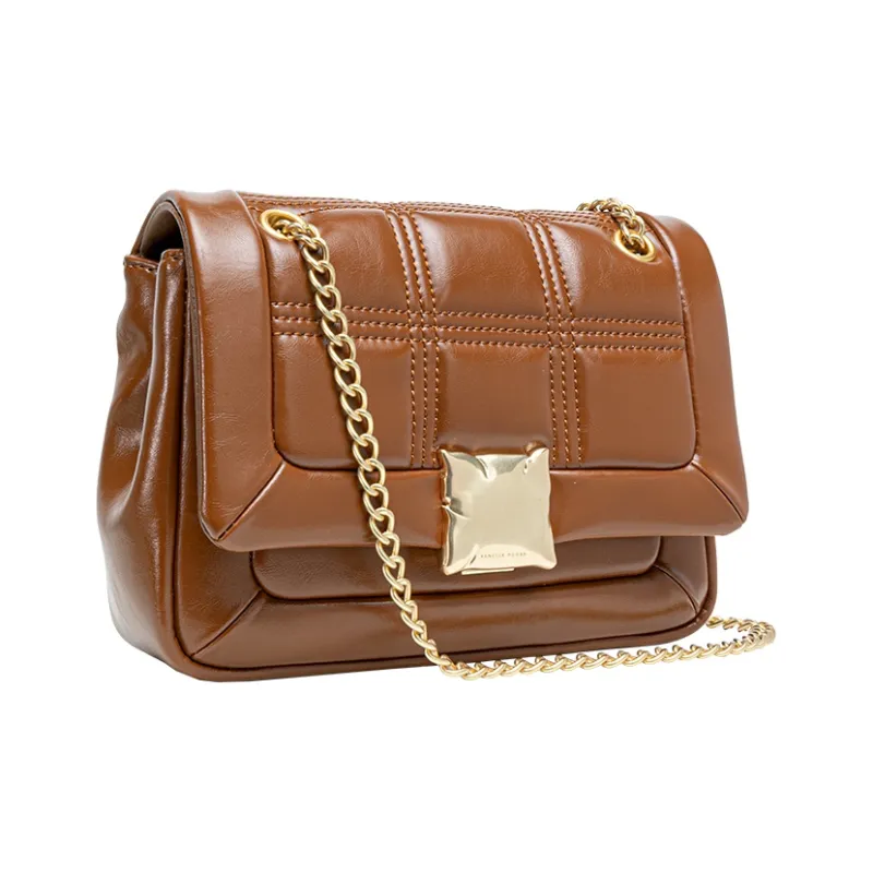 VANESSA HOGAN Cow Leather Shoulder Bag Crossbody Bag Small Square Bag Shoulder Bag Medium Size Women's Brown-1