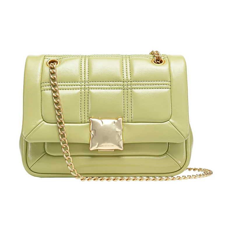 VANESSA HOGAN Vh Classic Series Chocolate Cow Leather Shoulder Bag, Small Square Bag Medium Size Women's Green-0