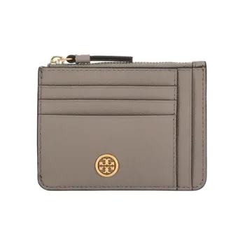 TORY BURCH Robinson Cow Leather Card Holder Women's Gray