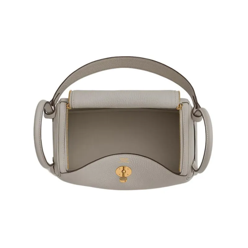 HERMES Lindy Taurillon Clemence Cow Leather Shoulder Bag, Handbag Women's 8L Beton Glacier White-3