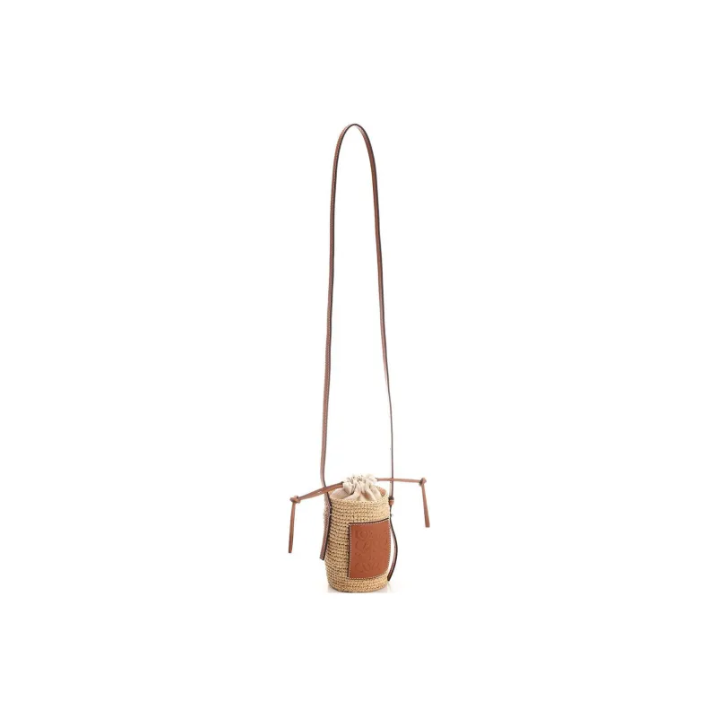 LOEWE Cylinder Pocket Palm Patchwork Cow Leather Cylinder Bag Shoulder Bag Crossbody Bag Regular Women's Brown-1