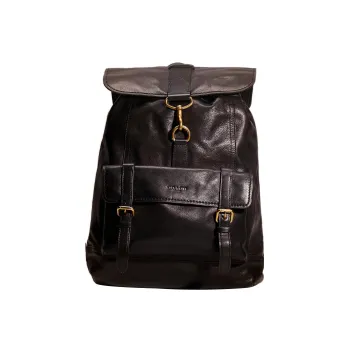 COACH Bleecker Leather Backpack Large Size Men's Solid Color Black
