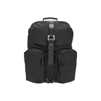 FERRAGAMO Nylon Textile With Cow Leather Inlay Backpack Men's Black