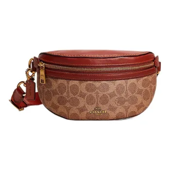 COACH Belt Canvas With Leather Shoulder Bags Fanny Pack Small Size Women's Tan & Rust