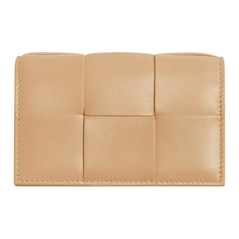 Bottega Veneta Lambskin Card Clip Card Holder Women's Almond-1