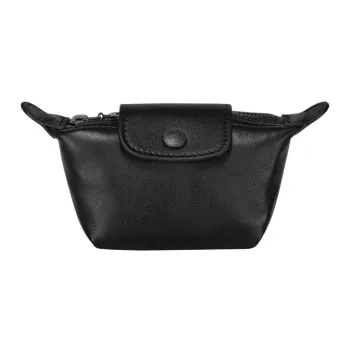 LONGCHAMP Le Pliage Cuir Sheepskin Dumpling Bag Coin Purse Women's Black