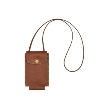 LONGCHAMP Le Pliage Leather Card Holder Cell Phone Case With Cell Phone Pouch Men's Brown