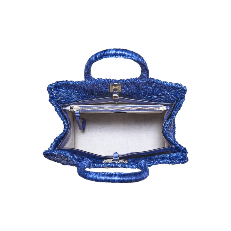 FERRAGAMO Studio Fabric Straw Bag Handbag Women's Blue-4