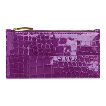 Bottega Veneta Crocodile Pattern Embossed Shiny Cow Leather Card Holder Women's Purple