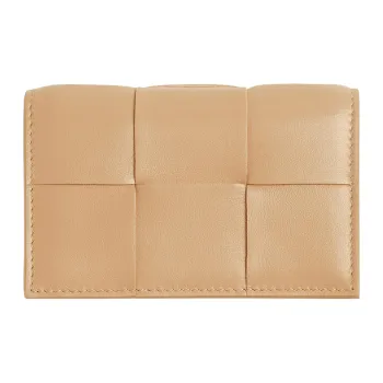 Bottega Veneta Lambskin Card Clip Card Holder Women's Almond