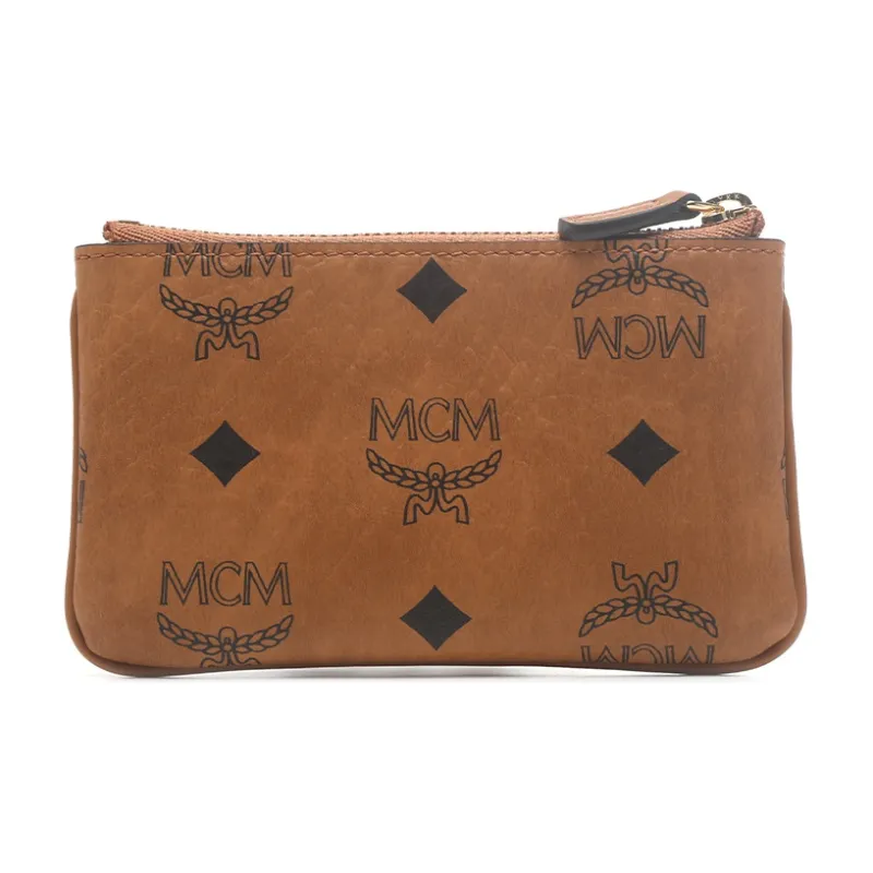 MCM Original Visetos Artificial Leather Key Pouch Coin Purse Trumpets Women's Brown-0