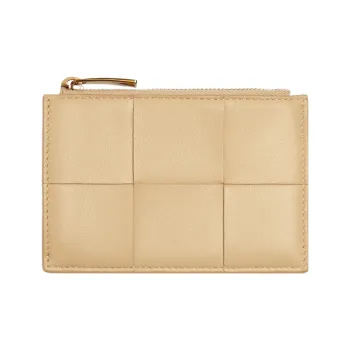 Bottega Veneta Sheepskin Cow Leather Patchwork Wallets Card Holders Women's Beige