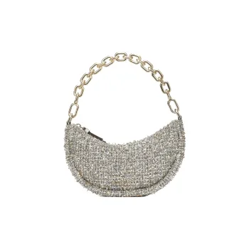 Kate Spade Tweed Fabric Crescent Bag, Portable Crossbody Bag, Shoulder Bag Women's Silver White