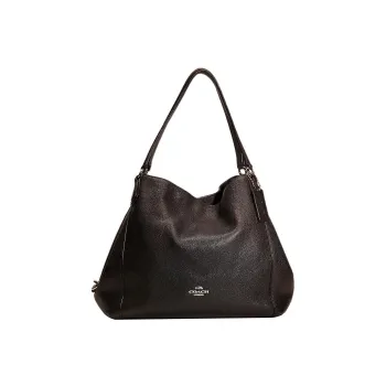 COACH Edie Pebbled Leather Shopping Bag One Shoulder Handbag Large Size Women's Black