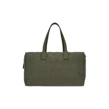 FERRAGAMO GANCINI Cow Leather Patchwork With Fabric Luggage Bag Shoulder Bag Crossbody Handbag Men's Army Green