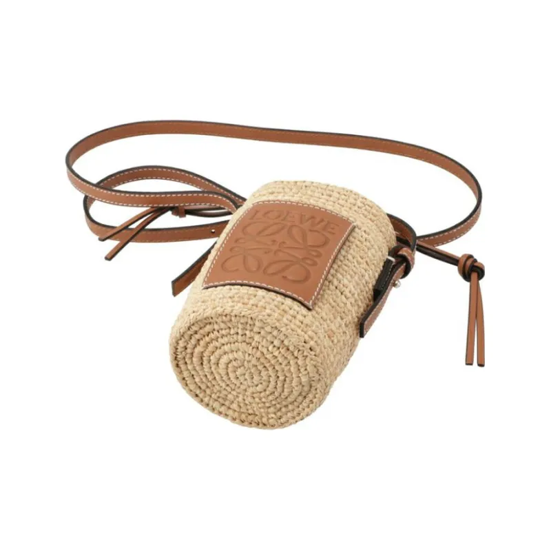 LOEWE Cylinder Pocket Palm Patchwork Cow Leather Cylinder Bag Shoulder Bag Crossbody Bag Regular Women's Brown-4