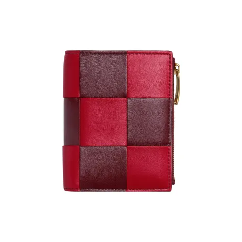 Bottega Veneta Cow Leather Wallet Small Size Women's Apple Sugar Red/Barolo Wine Red