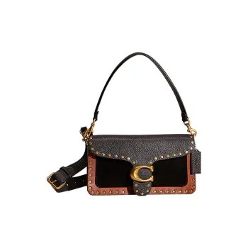 COACH Tabby Pebbled Leather With Suede And Refined Leather Portable Crossbody Bag Shoulder Bag Women's Black & Brown