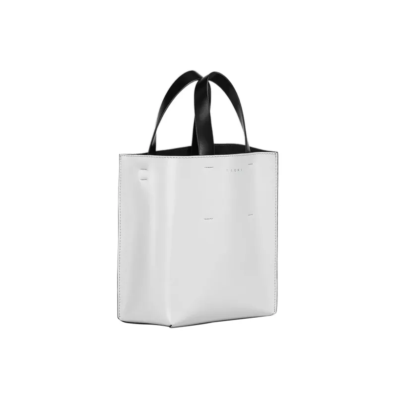 MARNI Calfskin Tote Bag, Shopping Bag, Crossbody Bag, Handbag Mini Women's White/Black-1