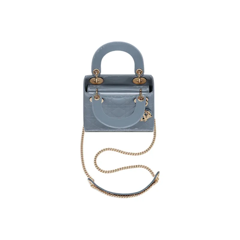 DIOR Lady Dior Patent Leather, Cow Leather Lady Dior Bag Shoulder Bag, Crossbody Bag, Handbag Mini Women's Powder Blue-2