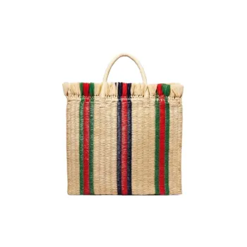 GUCCI Natural Cotton Straw Tote Bag Shopping Bag Handbag Regular Women's Beige