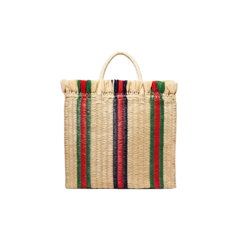 GUCCI Natural Cotton Straw Tote Bag Shopping Bag Handbag Regular Women's Beige-0