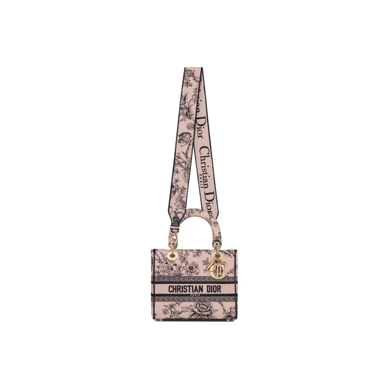 DIOR Lady D-Lite Embroidery Daisie Bag Shoulder Bag Crossbody Bag Handbag Medium Size Women's Pink-4