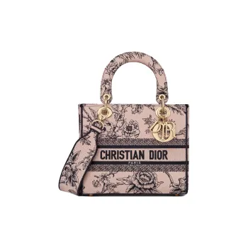 DIOR Lady D-Lite Embroidery Daisie Bag Shoulder Bag Crossbody Bag Handbag Medium Size Women's Pink