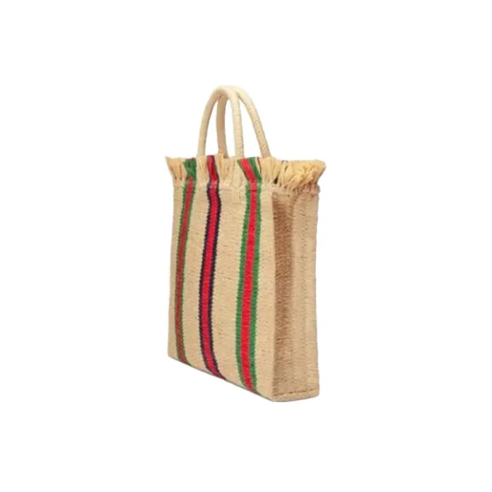 GUCCI Natural Cotton Straw Tote Bag Shopping Bag Handbag Regular Women's Beige-3