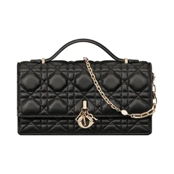 DIOR Lady Dior Sheepskin One Shoulder Crossbody Clutch Regular Women's Black
