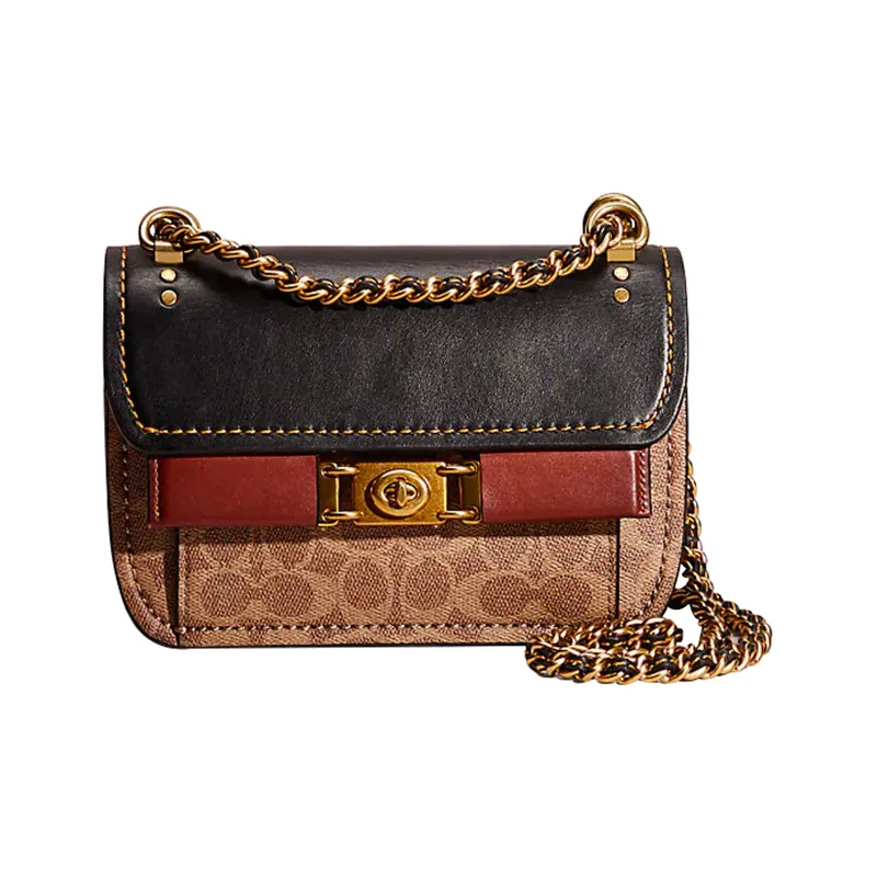 COACH Troupe Canvas With Leather Chain Bag, Shoulder Bag, Crossbody Bag Women's Tan & Rusty-0