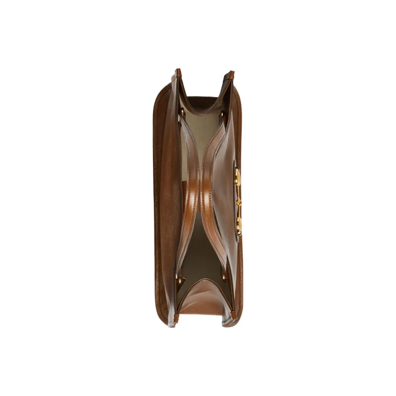 GUCCI Horsebit 1955 Shiny Leather Tote Bag Shopping Bag Handbag Women's Brown-4