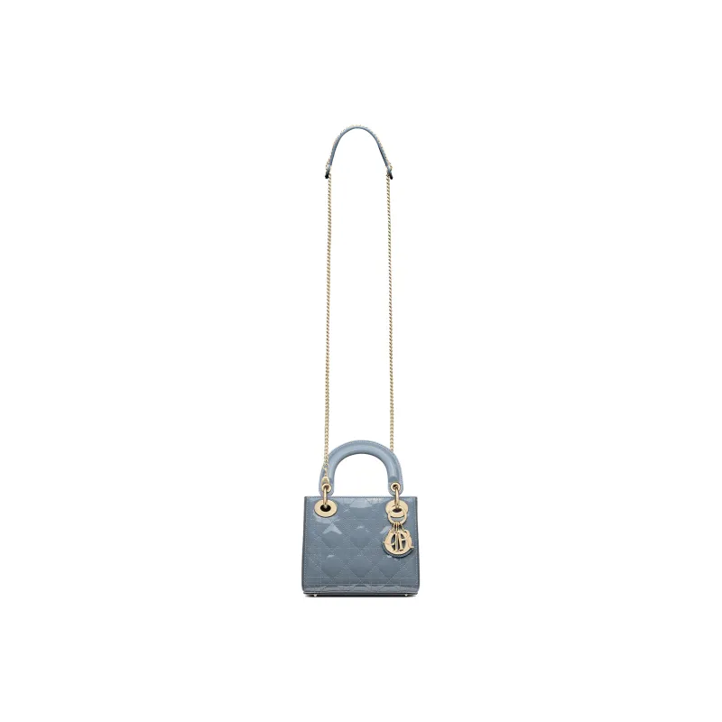 DIOR Lady Dior Patent Leather, Cow Leather Lady Dior Bag Shoulder Bag, Crossbody Bag, Handbag Mini Women's Powder Blue-3