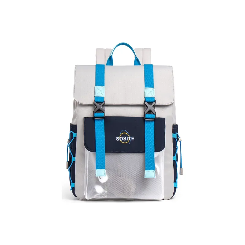 SOSITE Nylon Backpack Medium Size Unisex Candy Blue/Ecru/Coconut Gray-8