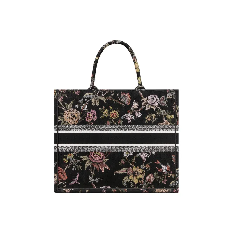DIOR BookTote Embroidery Tote Bag Shopping Bag Handbag Large Size Women's Black-1