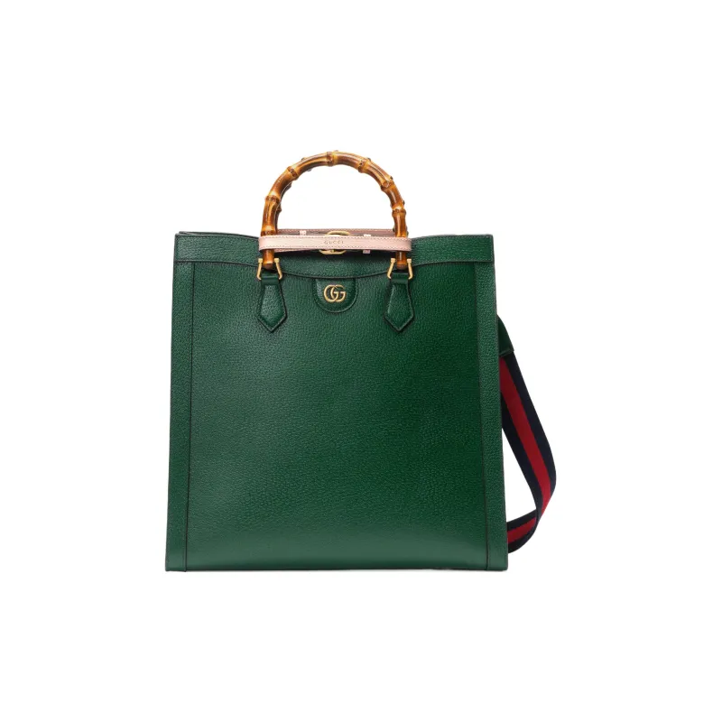 GUCCI Diana Leather Tote Bag Shopping Bag Shoulder Bag Crossbody Bag Handbag Large Size Men's Dark Green-1