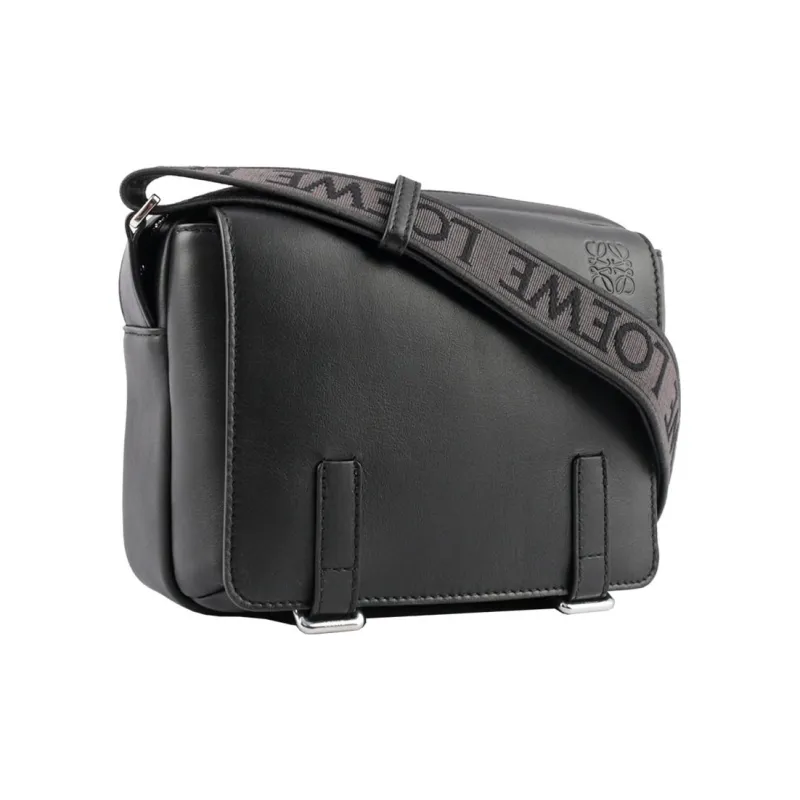 LOEWE Military Cow Leather With Jacquard Fabric Messenger Bag, Crossbody Bag, Shoulder Bag Trumpets Men's Black-1