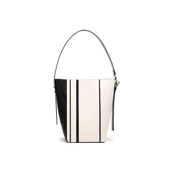 IAB Cow Leather Bucket Bags Shoulder Bags Large Size Women's Midnight Black/Moon White